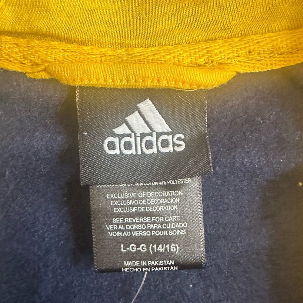 Adidas Kids Full Zip Hoodie Navy Yellow Logo Sweatshirt New With Tags - Picture 4 of 11